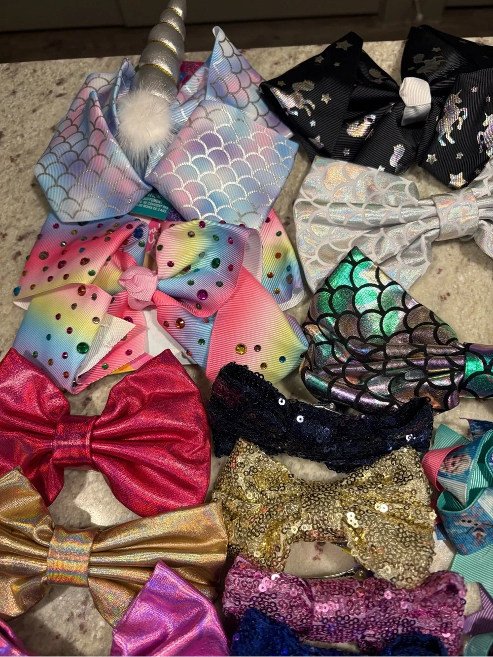Girls Sequin & Ribbon Hair Bows NEW 36pcs